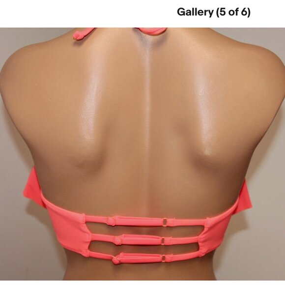NWT VOLCOM Swimsuit Bikini Bra top Size L Electric Coral Ruffle Bandeau - Picture 5 of 5